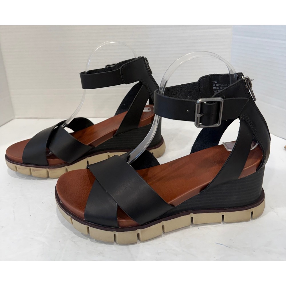 MIA Lauri Black Vegan Boho Zipper Strappy Comfort Wedge Sandals 7.5M